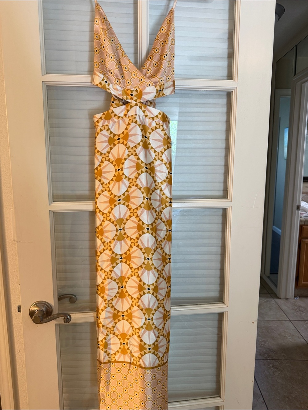 House of Harlow 1960 Yellow White Geometric Maxi Dress